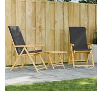 JHQHSM Set Bistro Pieghevole in Bambù con Cuscino Grigio Scuro e Funzione Lettino per Giardino Balcone Terrazza 3 LG. Con Schienale Regolabile e Rivestimenti Rimovibili Robusto