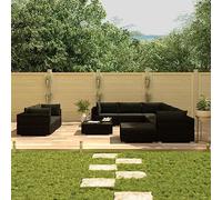 JHQHSM Set da 10 pezzi da giardino con cuscini in rattan PE di colore nero, divano per terrazza con design modulare e telaio in acciaio resistente alle intemperie per un elevato comfort di seduta