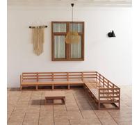 JHQHSM Set da 10 pezzi da giardino in legno di pino massello di colore marrone miele, design robusto per terrazza e giardino, resistente alle intemperie e ad alta capacità di carico