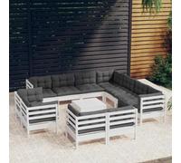 JHQHSM Set da 12 pezzi da giardino con cuscino bianco in legno di pino massello per terrazzo e balcone, mobili per esterni, set modulare con cuscino confortevole, resistente alle intemperie