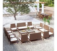 JHQHSM Set da 16 pezzi da giardino con cuscini in polyrattan marrone per terrazza e balcone. Questo elegante e confortevole set da giardino da 16 pezzi è realizzato in marrone