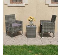 JHQHSM Set da 3 pezzi in polyrattan e vetro temperato grigio con cuscini per terrazza e balcone, set da giardino resistente alle intemperie in acciaio verniciato a polvere per il massimo comfort