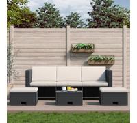 JHQHSM Set da 4 pezzi da giardino con cuscini in polyrattan nero, set da divano per terrazza con spazio e rete in polietilene impermeabile, include 1 divano, 1 tavolo, 2 ottomani e 8 pezzi