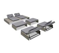 JHQHSM Set da 5 pezzi da giardino con cuscini in polyrattan di colore grigio, con letto doppio, divani e pouf. Questo set da salotto da giardino di alta qualità è resistente alle intemperie