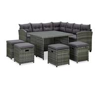 JHQHSM Set da 6 pezzi da giardino con cuscini in polyrattan grigio, divano ad angolo con sgabello e tavolino da caffè per mobili da giardino, goditi ore rilassanti all'aria aperta con questo