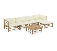 JHQHSM Set da 6 pezzi da giardino in bambù con cuscino bianco crema, imbottitura spessa e sfoderabile per il comfort all'aperto, design modulare e leggero per flessibile