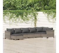 JHQHSM Set da 7 pezzi da giardino con cuscino grigio polyrattan, resistente alle intemperie, in rattan PE con struttura in acciaio e imbottitura per terrazze, design modulare per un design flessibile
