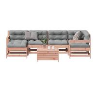 JHQHSM Set da 7 pezzi da giardino con cuscino in legno di Douglas massiccio, design a doghe per una ventilazione ottimale e un drenaggio dell'acqua, comoda imbottitura per un elevato comfort di seduta