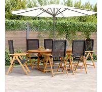 JHQHSM Set da 7 pezzi da giardino in polyrattan e legno massello nero con sedie pieghevoli e funzione di regolazione. Questo robusto set da giardino da 7 pezzi combina resistente alle intemperie