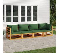 JHQHSM Set da giardino in legno massello di acacia con cuscino verde, design modulare per terrazza ed esterni, imbottitura resistente alle intemperie e costruzione robusta