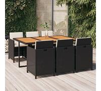JHQHSM Set da pranzo da giardino, 7 pezzi, con cuscini, in rattan sintetico, nero, con telaio in acciaio, sedie pieghevoli da riporre sotto il tavolo, fino a 110 kg per seduta