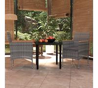 JHQHSM Set da pranzo da giardino con cuscini, grigio e nero, telaio in acciaio verniciato a polvere, impermeabile in rattan sintetico, piano in vetro liscio, robusto per esterni, resistente
