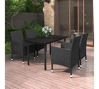 JHQHSM Set da pranzo da giardino con cuscini in polyrattan e vetro, mobili da esterno per terrazzo e balcone, struttura in acciaio con sedie in polyrattan resistente alle intemperie e piano in vetro