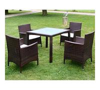 JHQHSM Set da pranzo da giardino con cuscini, in polyrattan marrone, 9 pezzi, con tavolo, 4 sedie e 4 imbottiture per terrazzo e balcone, resistente alle intemperie