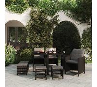 JHQHSM Set da pranzo da giardino con cuscini in polyrattan nero, resistente alle intemperie, in rattan sintetico, con struttura in acciaio verniciato a polvere e cuscino confortevole, sedie pieghevoli