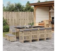 JHQHSM Set da pranzo da giardino con cuscino, beige, polyrattan, 4 sedie e 2 sgabelli, sedie pieghevoli per risparmiare spazio, mobili in rattan PE resistente alle intemperie, con piano in vetro