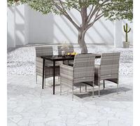 JHQHSM Set da pranzo da giardino con cuscino grigio e nero, telaio in acciaio verniciato a polvere, impermeabile, in rattan sintetico, piano in vetro liscio, robusto per esterni