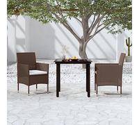 JHQHSM Set da pranzo da giardino con cuscino, marrone e nero, telaio in acciaio verniciato a polvere, impermeabile, in rattan sintetico, piano in vetro liscio, per esterni, robusto