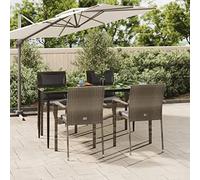 JHQHSM Set da pranzo da giardino con cuscino, nero e grigio, in rattan sintetico, resistente alle intemperie, con telaio in acciaio e lastra in vetro temperato, design modulare