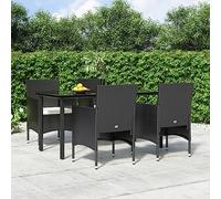 JHQHSM Set da pranzo da giardino con cuscino, nero, resistente alle intemperie, in rattan sintetico, con telaio in acciaio e lastra in vetro temperato, per terrazze, tavolo da pranzo all'aperto, con