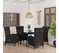 JHQHSM Set da pranzo da giardino con cuscino nero, tavolo da pranzo per esterni, in acciaio verniciato a polvere e rattan PE con piano in vetro, impermeabile e robusto per terrazza