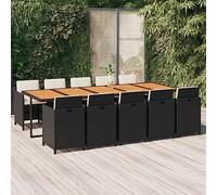 JHQHSM Set da pranzo da giardino da 11 pezzi con cuscini in rattan sintetico nero, telaio in acciaio verniciato a polvere, schienale pieghevole, sedie ripiegabili sotto il tavolo, fino a 110 kg per