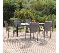 JHQHSM Set da pranzo da giardino in polyrattan grigio con telaio in polietilene e acciaio e tavolo da pranzo per terrazze, mobili da giardino resistente alle intemperie con piano in vetro temperato e