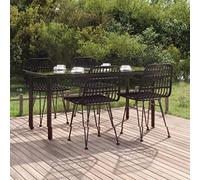 JHQHSM Set da pranzo da giardino in polyrattan nero, con telaio in acciaio e lastra in vetro temperato, resistente alle intemperie, in polietilene, per esterni, terrazza, giardino, balcone, 5 pezzi