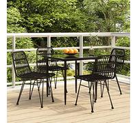 JHQHSM Set da pranzo da giardino in polyrattan nero, con telaio in acciaio e lastra in vetro temperato, resistente alle intemperie, in polietilene, per terrazze e balconi, set di seduta robusto con