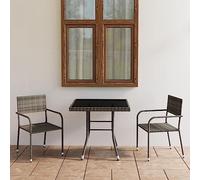 JHQHSM Set da pranzo da giardino in rattan PE grigio antracite e grigio con piano in vetro e struttura in acciaio, resistente alle intemperie, per terrazze e balconi, sedie impilabili, portatili