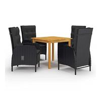 JHQHSM Set da pranzo da giardino nero in legno di acacia e rattan PE con tavolo da pranzo e sedie a sdraio per terrazza ed esterni