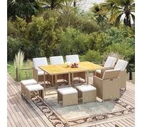 JHQHSM Set da pranzo in rattan sintetico da 11 pezzi, con cuscini, mobili da giardino in polyrattan resistente alle intemperie, telaio in acciaio verniciato a polvere, sedie pieghevoli da riporre