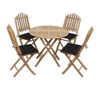 JHQHSM Set da pranzo pieghevole da giardino in bambù con cuscino, 5 lg. Set con tavolo e sedie, resistente alle intemperie, per terrazza e balcone, design elegante, facile da pulire,