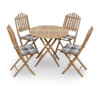 JHQHSM Set da pranzo pieghevole da giardino in bambù con cuscino, 5 lg. Set con tavolo e sedie, resistente alle intemperie, per terrazza e balcone, design elegante, facile da pulire,