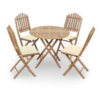 JHQHSM Set da pranzo pieghevole da giardino in bambù con cuscino, 5 lg. Set con tavolo e sedie, resistente alle intemperie, per terrazza e balcone, design elegante, facile da pulire,