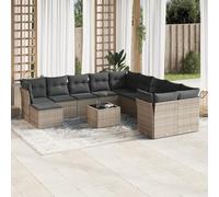 JHQHSM Set di 12 divani da giardino con cuscino grigio polyrattan, design modulare con vano portaoggetti e sacchetto impermeabile, durevole in rattan PE per terrazza, piano del tavolo