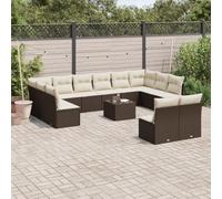 JHQHSM Set di 13 divani da giardino con cuscino, marrone, in polyrattan, design modulare e rivestimenti rimovibili per una seduta confortevole e un materiale durevole