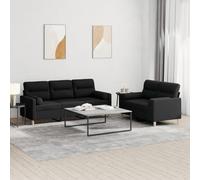 JHQHSM Set di 2 divani con cuscino in tessuto nero - Robusto telaio in compensato e metallo per una lunga durata, seduta e braccioli imbottiti spessi per un comfort confortevole