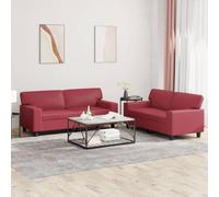 JHQHSM Set di 2 divani, in ecopelle, colore rosso vinaccia, struttura resistente, confortevole, resistente allo sporco, design di lusso, stabile