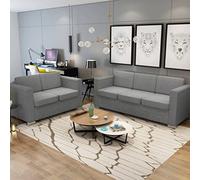 JHQHSM Set di 2 Divani in Stoffa Grigio Chiaro con Struttura Legno e Gambe Cromate per Soggiorno Ufficio Moderno Ampia Seduta Cuscini Rimovibili Lavabili in Lavatrice Comodi