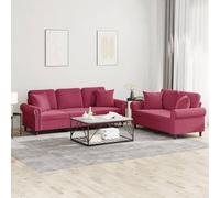 JHQHSM Set di 2 divani in velluto rosso vinaccia, con cuscino, robusto telaio in compensato e metallo per stabilità, sedili imbottiti spessi e cuscini per lo schienale per il comfort, morbido