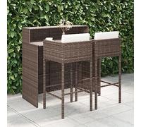 JHQHSM Set di 3 bar da giardino con cuscino in polyrattan marrone, resistente alle intemperie e facile da pulire, con ripiano a 2 livelli e struttura in acciaio verniciato a polvere