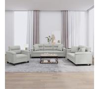 JHQHSM Set di 3 divani con cuscino grigio chiaro in tessuto in microfibra resistente per un'imbottitura durevole e una facile pulizia, struttura robusta in compensato e metallo