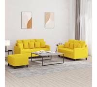 JHQHSM Set di 3 divani con cuscino in tessuto giallo chiaro, rivestimento resistente e struttura robusta per un uso duraturo, comodi sedili imbottiti e sgabelli versatili,