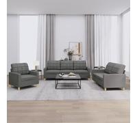 JHQHSM Set di 3 divani con cuscino in tessuto grigio scuro - Robusto paesaggio residenziale con rivestimento traspirante per un comfort duraturo, struttura resistente ed estetica moderna
