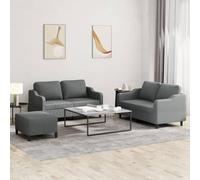 JHQHSM Set di 3 divani con cuscino in tessuto grigio scuro - Robusto paesaggio residenziale con rivestimento traspirante per un comfort duraturo, incluso sgabello versatile come seduta