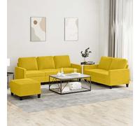 JHQHSM Set di 3 divani con cuscino in velluto giallo - Rivestimento in velluto morbido e robusto telaio in metallo per un comfort duraturo, incluso poggiapiedi versatile come seduta