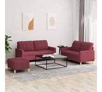JHQHSM Set di 3 divani con cuscino rosso vinaccia, tessuto resistente con proprietà traspiranti, struttura robusta in compensato e metallo, seduta imbottita spessa