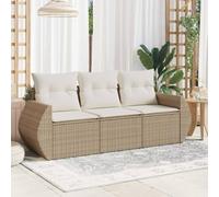 JHQHSM Set di 3 divani da giardino con cuscino, beige, in polyrattan, design modulare e rivestimenti rimovibili per un lavaggio flessibile. Questo set di divano da giardino in robusto rattan sintetico