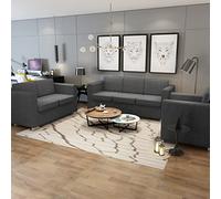 JHQHSM Set di 3 Divani in Stoffa Grigio Scuro con Poltrona Singola, Due Posti e Tre Posti per Soggiorno Ufficio, Ampia Seduta Cuscini Imbottiti Telaio Legno Resistente e Fodere